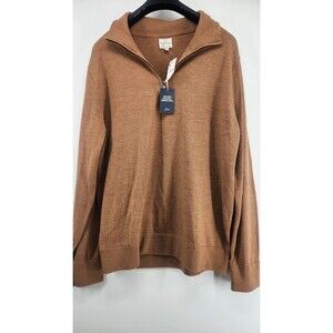 J. CREW Men's Large Caramel Brown 1/2 Zip 100% Merino Wool Sweater Pullover NWT